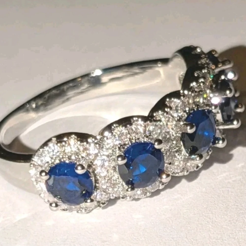 3.5ct Lab-Created Blue Sapphire Band Half Eternity Halo 14k White Gold Plated